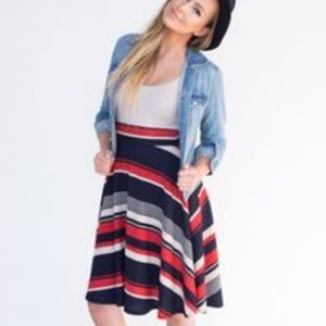 Agnes Dora Stripe Midi Skirt NWT Navy Red Khaki